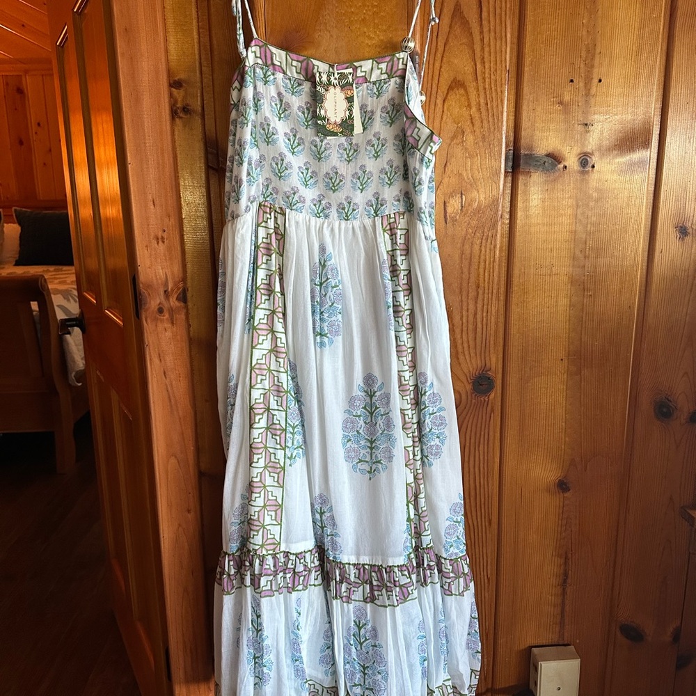 Oliphant White and Blue Floral Maxi Dress